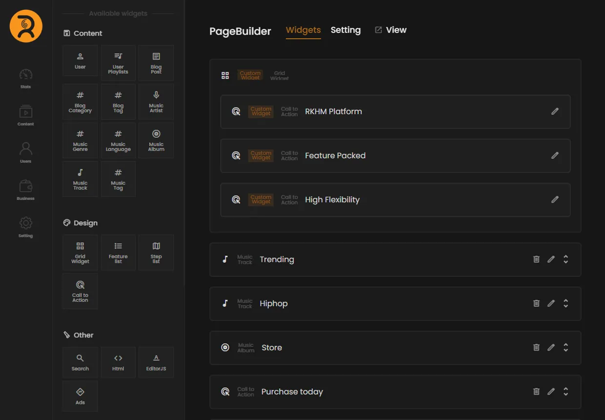 PageBuilder interface